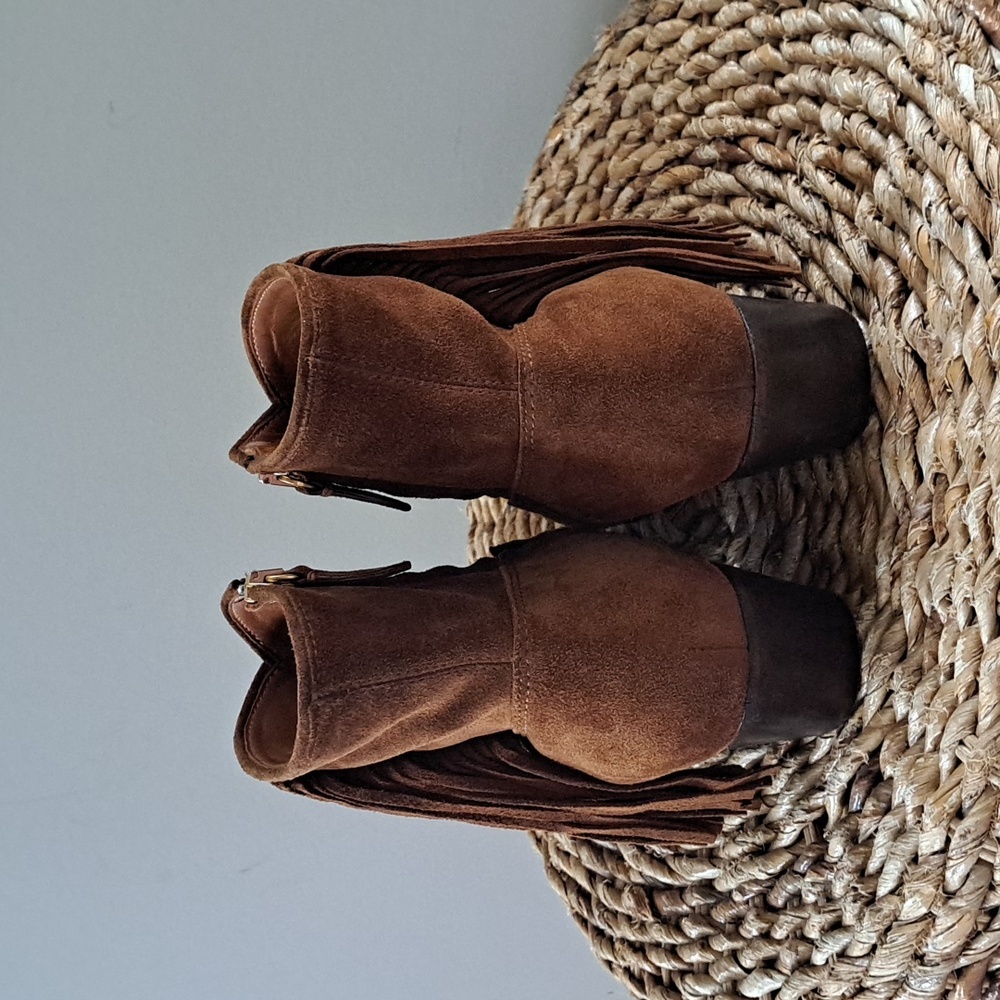 Polo Ralph Lauren Womens Lucille Brown Suede Western Fringe Ankle Booties S-8.5 - Picture 4 of 8